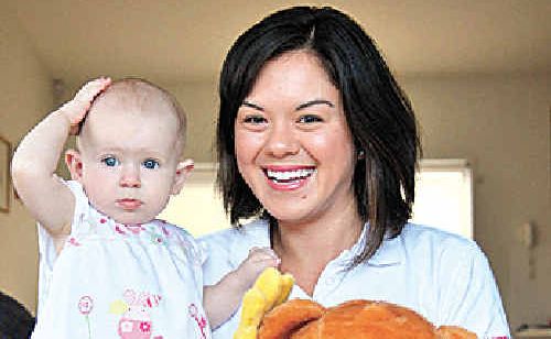 Yuki Worsch-Smith with nine-month-old Isabel Pettet. Yuki Worsch-Smith with nine-month-old Isabel Pettet.